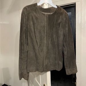 Olive Green Suede jacket round neck